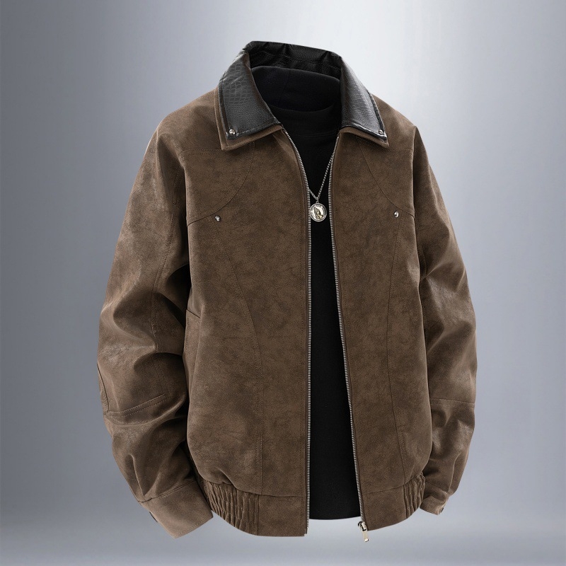 Ανδρικό PU δερμάτινο μπουφάν μοτοσικλέτας, casual streetwear, vintage έμπνευση, κορεατικό στυλ