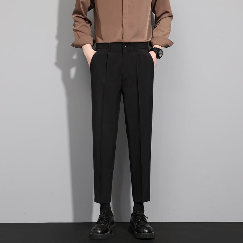 Ανδρικά παντελόνια με ίσια γραμμή, slim fit, ανθεκτικά στις ζάρες, καλοκαιρινά, cropped μήκος, casual παντελόνια τύπου κοστουμί