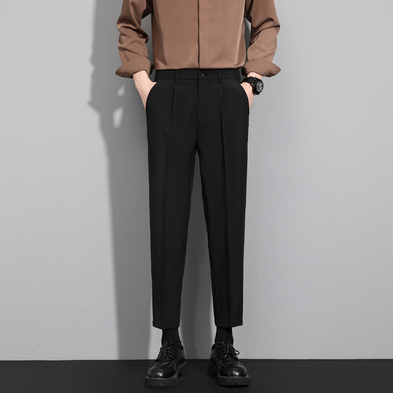 Ανδρικά παντελόνια με ίσια γραμμή, slim fit, ανθεκτικά στις ζάρες, καλοκαιρινά, cropped μήκος, casual παντελόνια τύπου κοστουμί