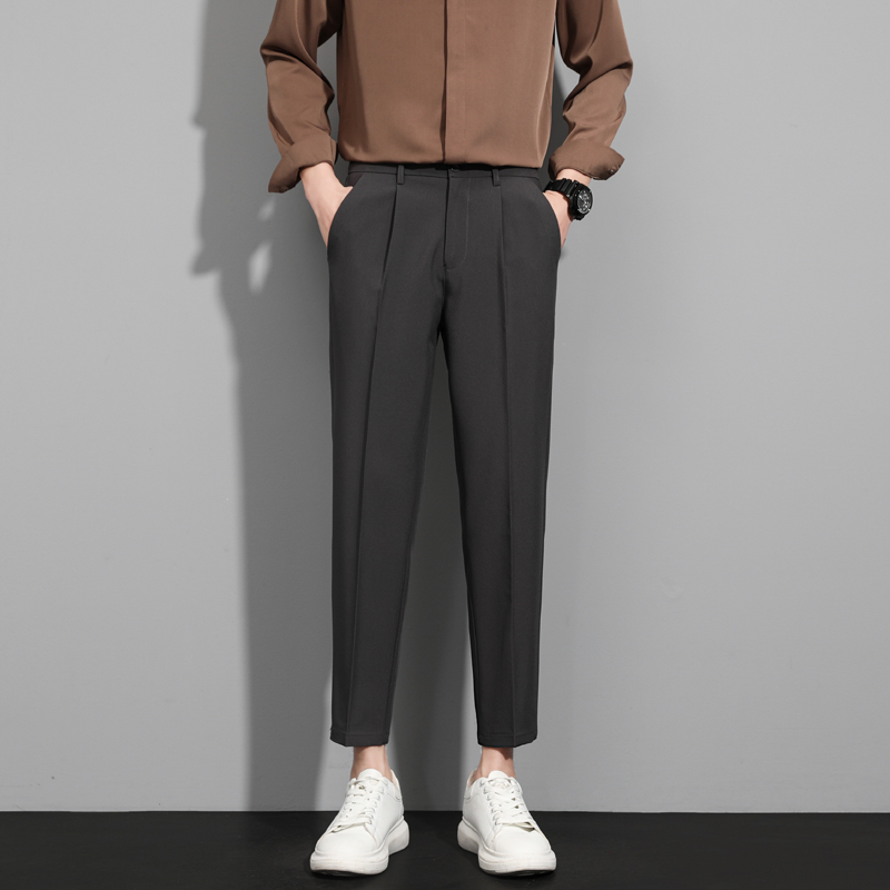 Ανδρικά παντελόνια με ίσια γραμμή, slim fit, ανθεκτικά στις ζάρες, καλοκαιρινά, cropped μήκος, casual παντελόνια τύπου κοστουμί