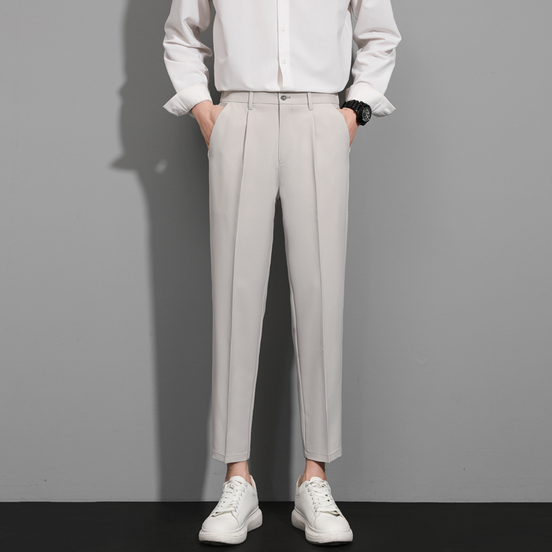Ανδρικά παντελόνια με ίσια γραμμή, slim fit, ανθεκτικά στις ζάρες, καλοκαιρινά, cropped μήκος, casual παντελόνια τύπου κοστουμί