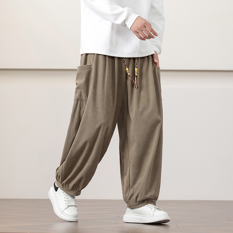 Ανδρικά παντελόνια corduroy casual, φθινοπωρινά-χειμωνιάτικα, χαλαρή ευρεία σιλουέτα