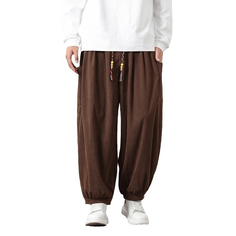 Ανδρικά παντελόνια corduroy casual, φθινοπωρινά-χειμωνιάτικα, χαλαρή ευρεία σιλουέτα
