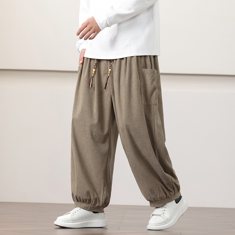 Ανδρικά παντελόνια corduroy casual, φθινοπωρινά-χειμωνιάτικα, χαλαρή ευρεία σιλουέτα