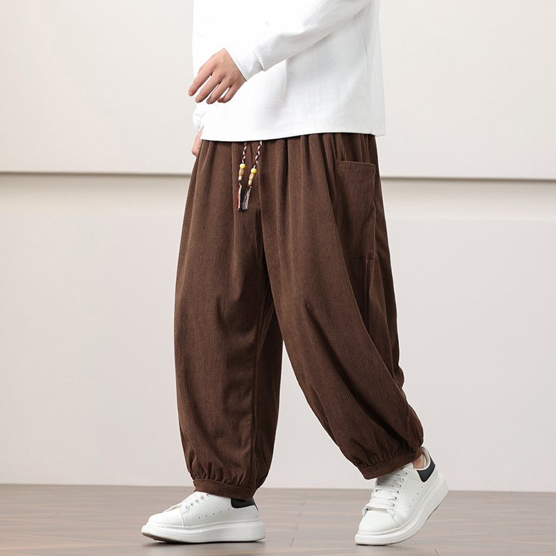 Ανδρικά παντελόνια corduroy casual, φθινοπωρινά-χειμωνιάτικα, χαλαρή ευρεία σιλουέτα