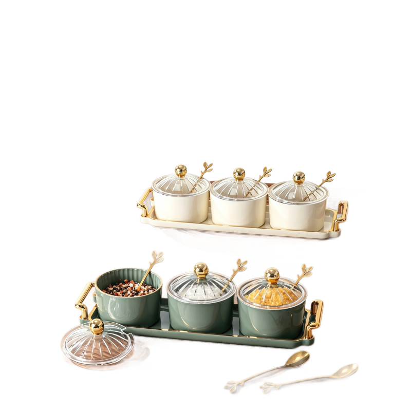 Σετ επτά δοχείων ακρυλικών μπαχαρικών για οικιακή κουζίνα – δοχεία αλατιού, ζάχαρης και MSG, κομψή σχεδίαση