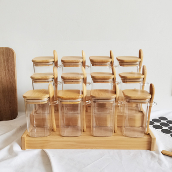 Stakleni set posuda za začine sa kašikama i trostupanjskim regalom za začine, 12 komada
