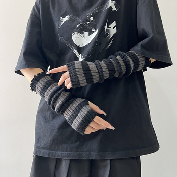 Γυναικείες Harajuku‑inspired cosplay βραχίονες, ριγέ πλεκτές, χωρίς δάχτυλα