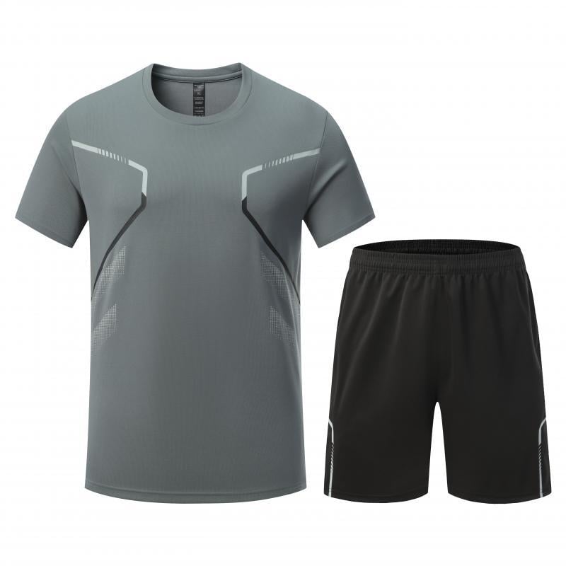 Set sportiv masculin de vară pentru fotbal și fitness: trening cu mâneci scurte, respirabil, din material Ice Silk, uscare rapidă, pentru alergare