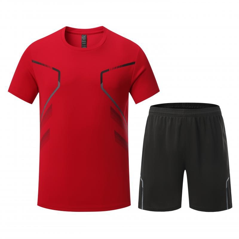Set sportiv masculin de vară pentru fotbal și fitness: trening cu mâneci scurte, respirabil, din material Ice Silk, uscare rapidă, pentru alergare
