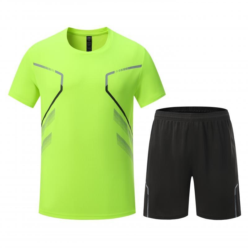 Set sportiv masculin de vară pentru fotbal și fitness: trening cu mâneci scurte, respirabil, din material Ice Silk, uscare rapidă, pentru alergare