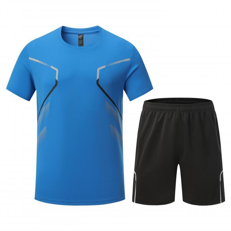 Set sportiv masculin de vară pentru fotbal și fitness: trening cu mâneci scurte, respirabil, din material Ice Silk, uscare rapidă, pentru alergare