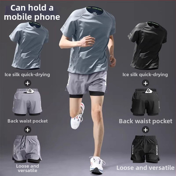 Set de alergare pentru bărbați, uscare rapidă — tricou cu mânecă scurtă și pantaloni scurți, echipament de vară