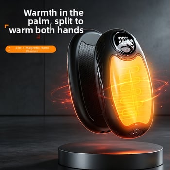 Încălzitor magnetic pentru mâini 2 în 1, încărcare USB, mini autoîncălzitor, afișaj digital și design detașabil