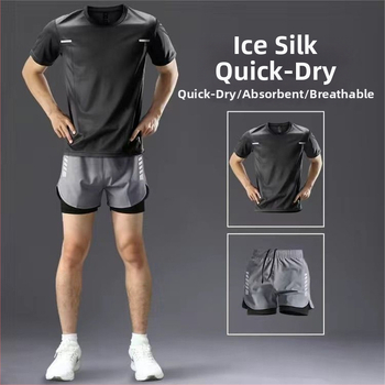 Set sportiv de vară pentru bărbați, uscare rapidă: tricou cu mâneci scurte și șorturi pentru alergare, fitness și baschet