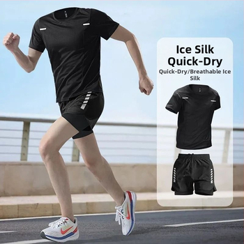 Set sportiv de vară pentru bărbați, uscare rapidă: tricou cu mâneci scurte și șorturi pentru alergare, fitness și baschet