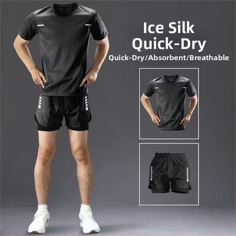 Set sportiv de vară pentru bărbați, uscare rapidă: tricou cu mâneci scurte și șorturi pentru alergare, fitness și baschet