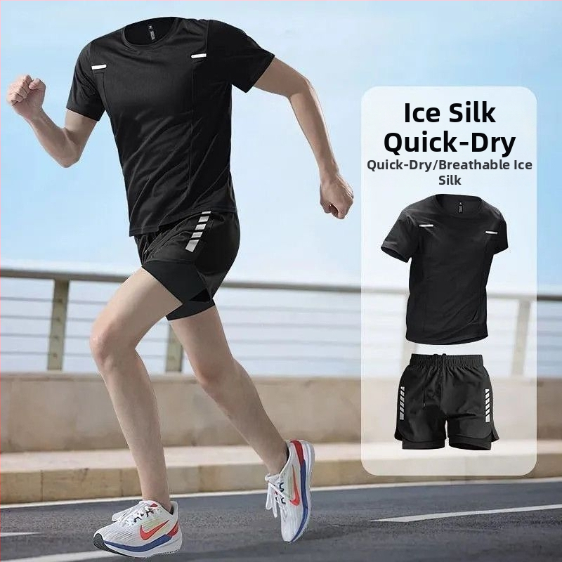 Set sportiv de vară pentru bărbați, uscare rapidă: tricou cu mâneci scurte și șorturi pentru alergare, fitness și baschet