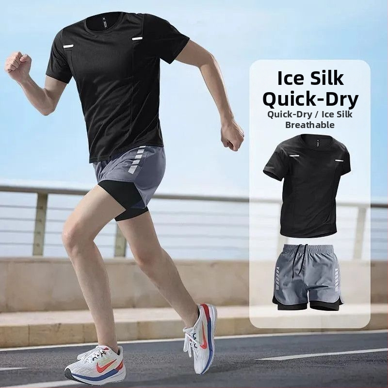 Set sportiv de vară pentru bărbați, uscare rapidă: tricou cu mâneci scurte și șorturi pentru alergare, fitness și baschet
