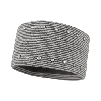 Bandă pentru cap tricotată cu elemente metalice rivet, lată și dungată, pentru a acoperi părul descurcat; stil sport