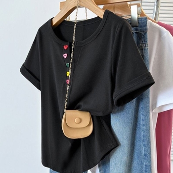 Γυναικεία μπλούζα T-shirt με μέγεθος Plus, V-λαιμό, κουμπιά, κοντό μανίκι, καλοκαίρι 2026, χαλαρή εφαρμογή, καθημερινό τοπ που καλύπτει την κοιλιά