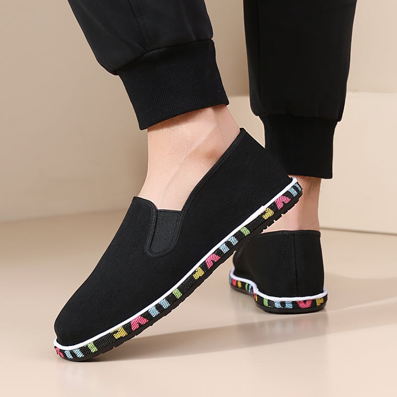 Férfi mindennapi vászoncipő, slip-on, légáteresztő és kényelmes, vastag többszintes talppal, tavasz–ősz.