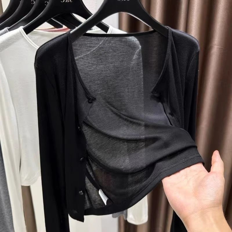 Cardigan από Τενσέλ με UV προστασία για γυναίκες, ελαφρύ κοντό πουλόβερ με κουμπιά, καλοκαιρινό μαντήλι για συνδυασμό με φόρεμα με τιράντες