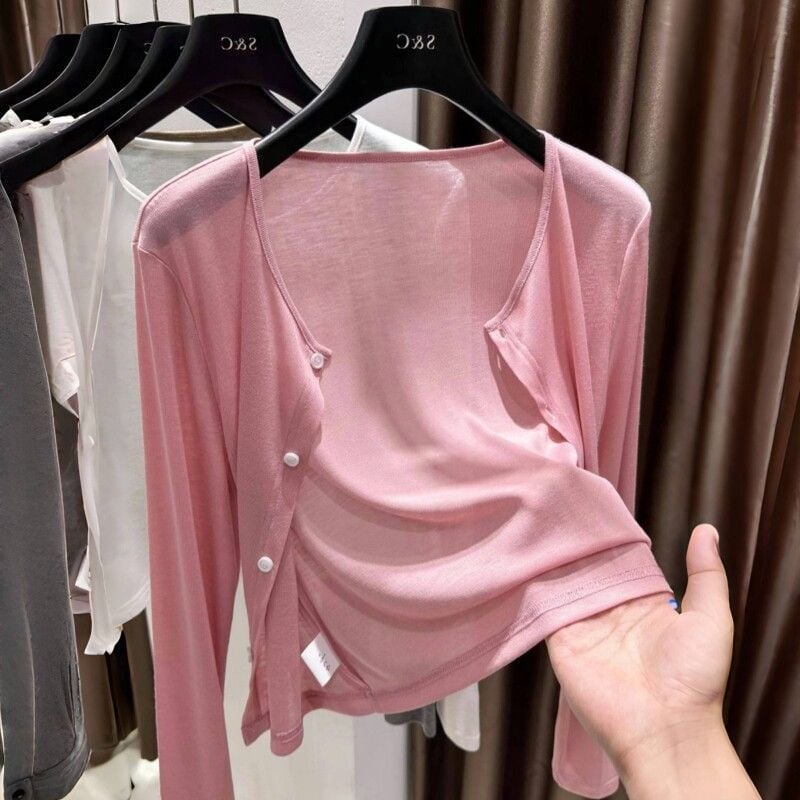 Cardigan από Τενσέλ με UV προστασία για γυναίκες, ελαφρύ κοντό πουλόβερ με κουμπιά, καλοκαιρινό μαντήλι για συνδυασμό με φόρεμα με τιράντες