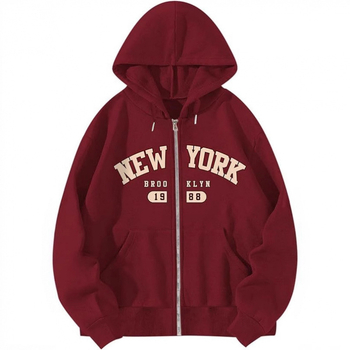 2025 Νέα μόδα hoodie με εκτύπωση γραμμάτων και φερμουάρ, unisex φλίς φούτερ για φθινόπωρο-χειμώνα, μαύρο, κόκκινο και άλλες αποχρώσεις