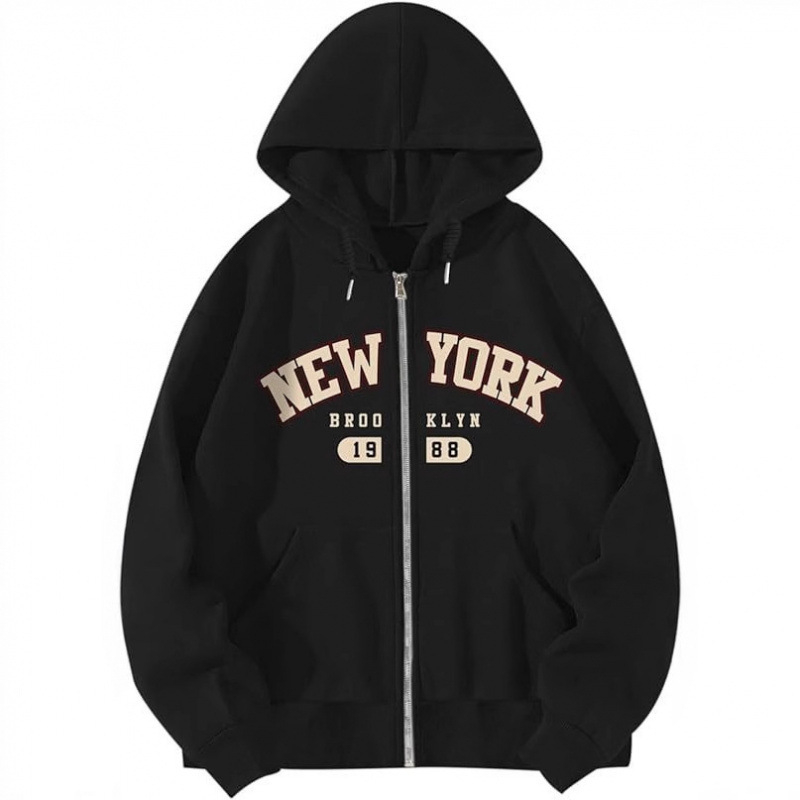 2025 Νέα μόδα hoodie με εκτύπωση γραμμάτων και φερμουάρ, unisex φλίς φούτερ για φθινόπωρο-χειμώνα, μαύρο, κόκκινο και άλλες αποχρώσεις