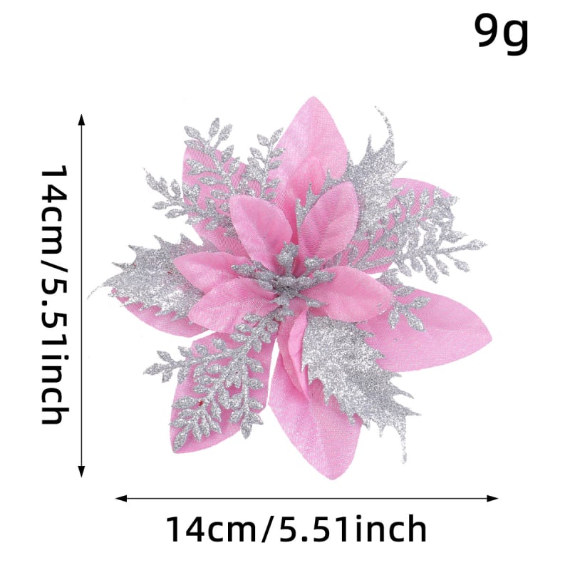 Τριών επιπέδων τεχνητό χριστουγεννιάτικο λουλούδι σε χρυσό-ασήμι-κόκκινο, κρεμαστό διακόσμητικό για χριστουγεννιάτικο δέντρο — αξεσουάρ για φωτογράφιση