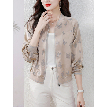Γυναικείο jacquard baseball μπουφάν, κοντό σχέδιο, εαρινό casual μακρυμάνικο τοπ