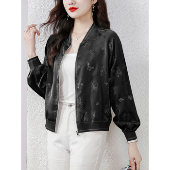 Γυναικείο jacquard baseball μπουφάν, κοντό σχέδιο, εαρινό casual μακρυμάνικο τοπ
