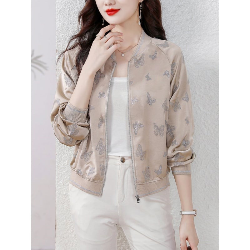 Γυναικείο jacquard baseball μπουφάν, κοντό σχέδιο, εαρινό casual μακρυμάνικο τοπ