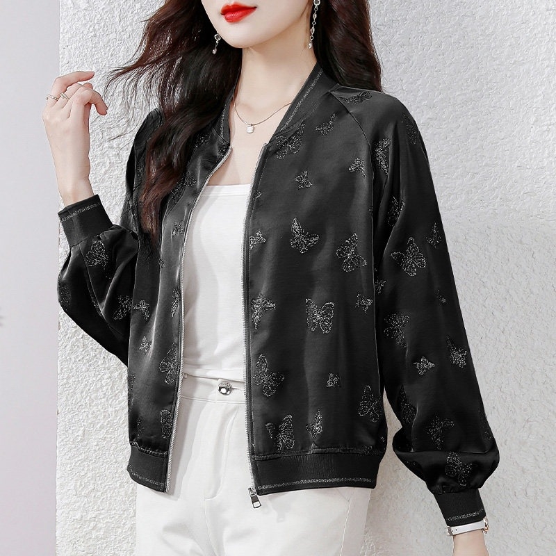 Γυναικείο jacquard baseball μπουφάν, κοντό σχέδιο, εαρινό casual μακρυμάνικο τοπ