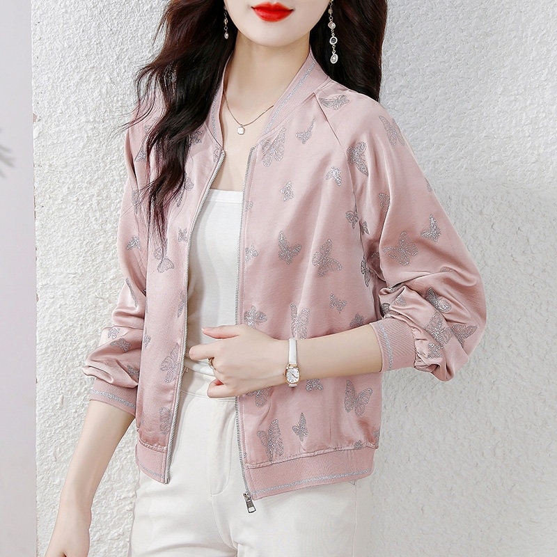 Γυναικείο jacquard baseball μπουφάν, κοντό σχέδιο, εαρινό casual μακρυμάνικο τοπ