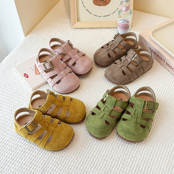 Παιδικά σανδάλια Birkenstock στυλ για το καλοκαίρι, άνω μέρος από συνθετικό δέρμα, υφασμένες λουρίδες, Velcro κούμπωμα, αντιολισθητική μαλακή σόλα, παραλία και καθημερινή χρήση