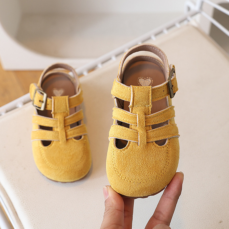 Παιδικά σανδάλια Birkenstock στυλ για το καλοκαίρι, άνω μέρος από συνθετικό δέρμα, υφασμένες λουρίδες, Velcro κούμπωμα, αντιολισθητική μαλακή σόλα, παραλία και καθημερινή χρήση