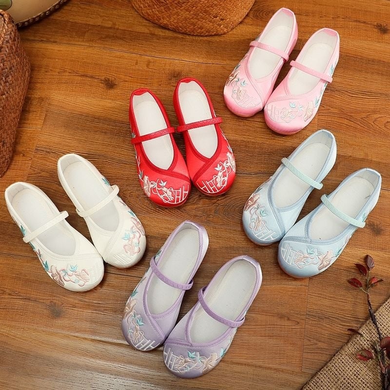 Pantofi de dans pentru copii, moi, cu broderie, stil balet, pentru antrenament, estetică etnică.