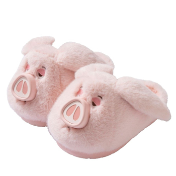 Papuci de damă din bumbac - design purcel roz, pluș, talpă groasă, antiderapante, pentru interior și exterior