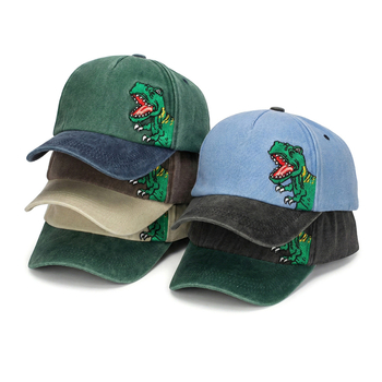 Ins Style καπέλο baseball για αγόρια με κέντημα δεινοσαύρου, βαμβακερό, πλυμένο, μαλακό επάνω, καμπύλο γείσο, για άνοιξη-καλοκαίρι, ηλικίες 2–6 ετών
