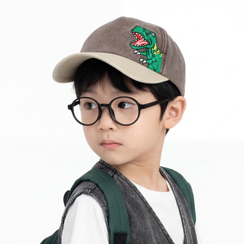 Ins Style καπέλο baseball για αγόρια με κέντημα δεινοσαύρου, βαμβακερό, πλυμένο, μαλακό επάνω, καμπύλο γείσο, για άνοιξη-καλοκαίρι, ηλικίες 2–6 ετών