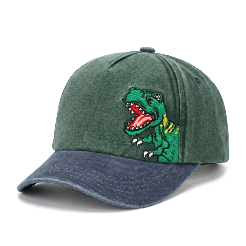 Ins Style καπέλο baseball για αγόρια με κέντημα δεινοσαύρου, βαμβακερό, πλυμένο, μαλακό επάνω, καμπύλο γείσο, για άνοιξη-καλοκαίρι, ηλικίες 2–6 ετών