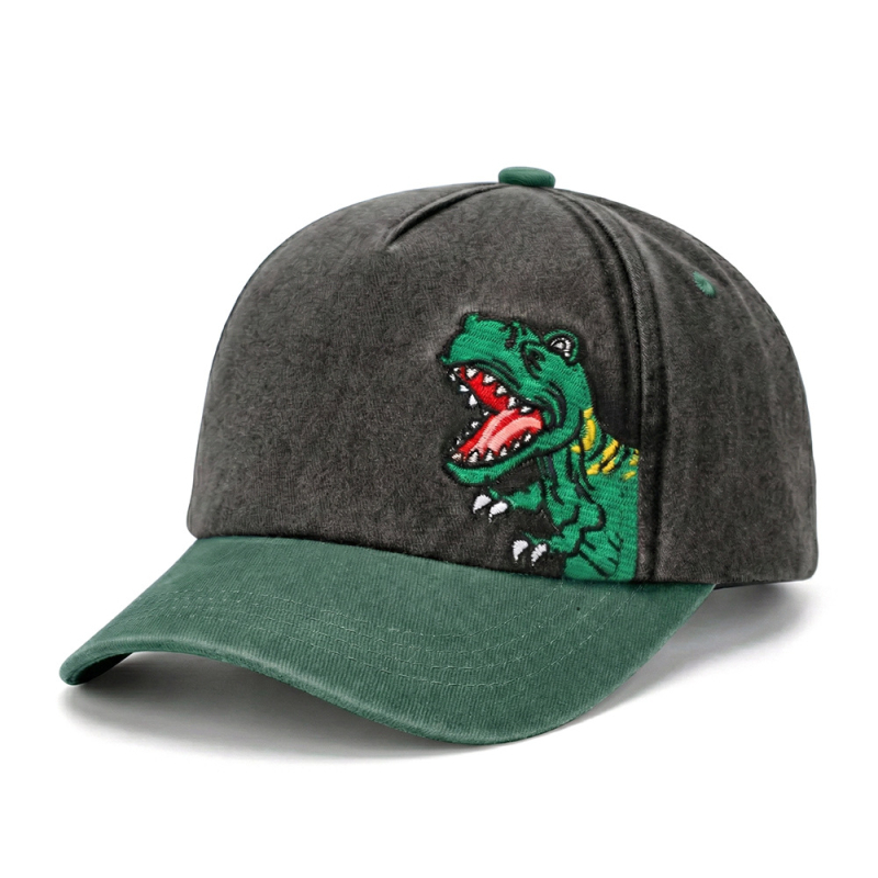 Ins Style καπέλο baseball για αγόρια με κέντημα δεινοσαύρου, βαμβακερό, πλυμένο, μαλακό επάνω, καμπύλο γείσο, για άνοιξη-καλοκαίρι, ηλικίες 2–6 ετών