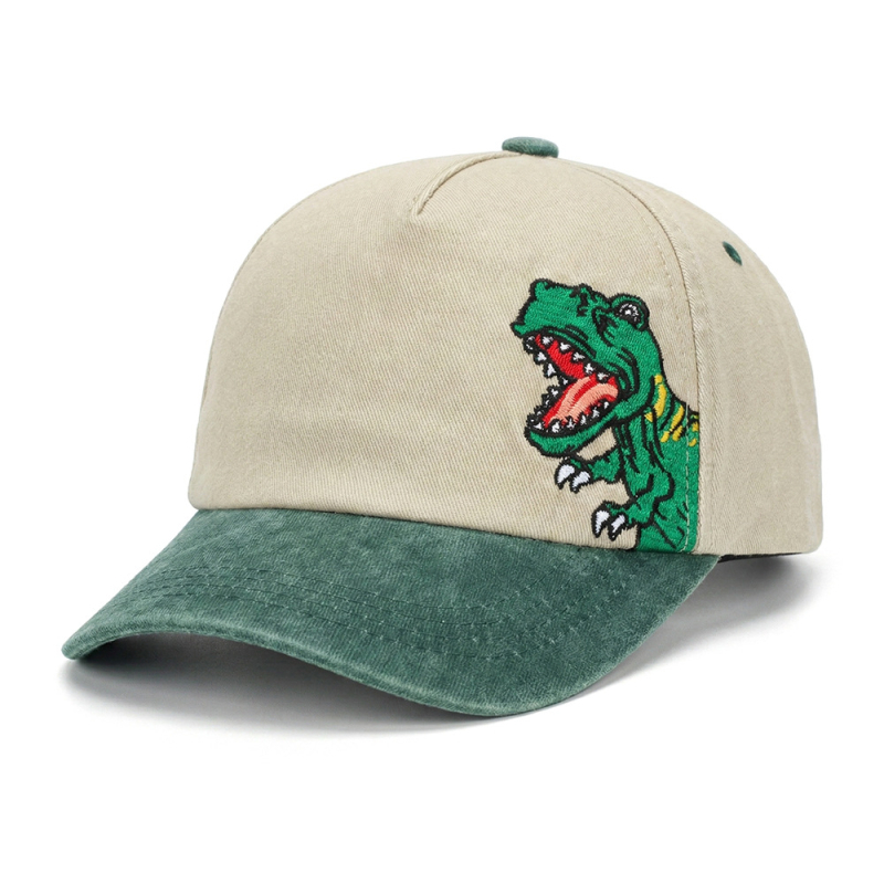 Ins Style καπέλο baseball για αγόρια με κέντημα δεινοσαύρου, βαμβακερό, πλυμένο, μαλακό επάνω, καμπύλο γείσο, για άνοιξη-καλοκαίρι, ηλικίες 2–6 ετών