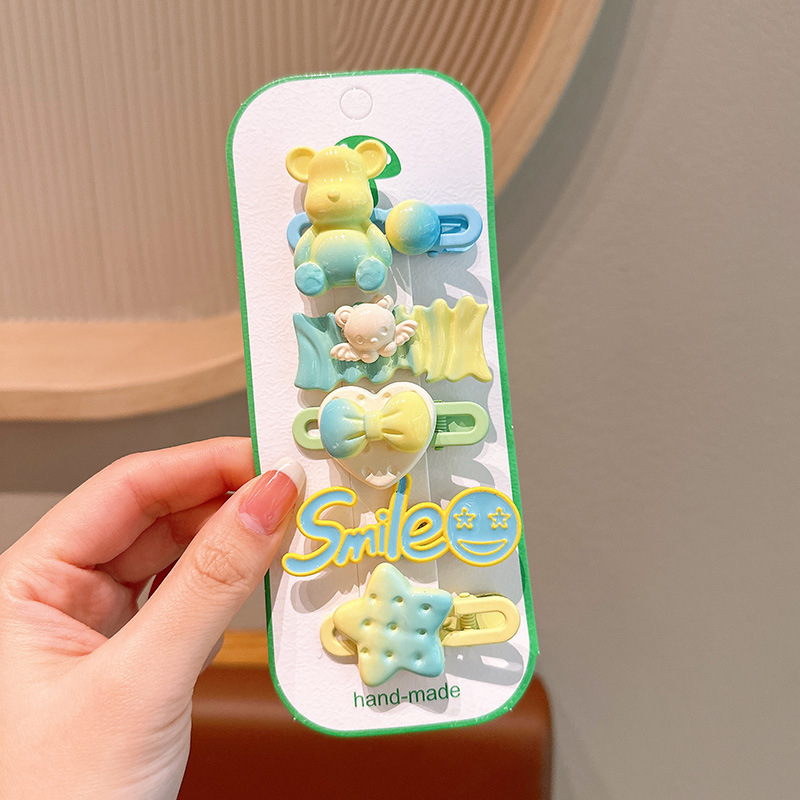 Κορεατικού στυλ γλυκό κλιπ μαλλιών με gradient χρώματα σε μορφή μικρού αρκουδάκι για παιδιά, πλευρικό κλιπ για φράντζ