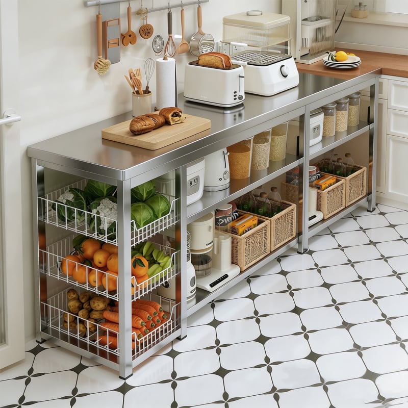 Κουζίνας ράφι αποθήκευσης λαχανικών, βάση δαπέδου με πολλαπλά κινητά ράφια για φούρνο μικροκυμάτων