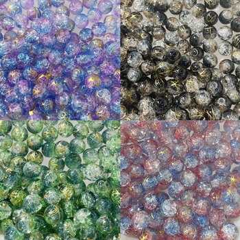 Χάντρες γυαλιού 10mm με διπλό χρωματικό gradient και φινίρισμα crackle, διαφανείς σαν πάγο για DIY βραχιόλια και κολιέ