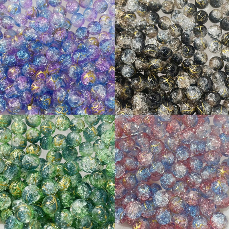 Χάντρες γυαλιού 10mm με διπλό χρωματικό gradient και φινίρισμα crackle, διαφανείς σαν πάγο για DIY βραχιόλια και κολιέ