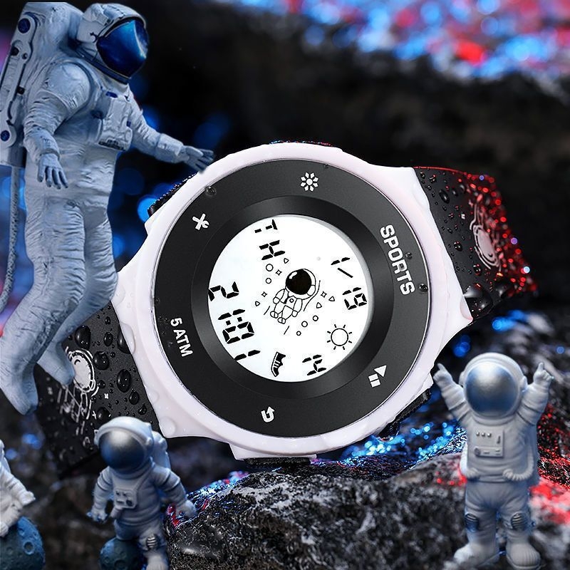 Ceas în stil astronaut pentru bărbați și femei, studenți și adolescenți, rezistent la apă 50 m, luminescent, ceas electronic sport